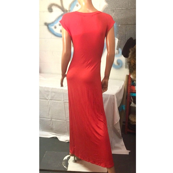 3/$40 Bold Orange Stretch Cotton Knit Short Sleeve Casual A-Line Maxi Dress~S - Picture 7 of 8